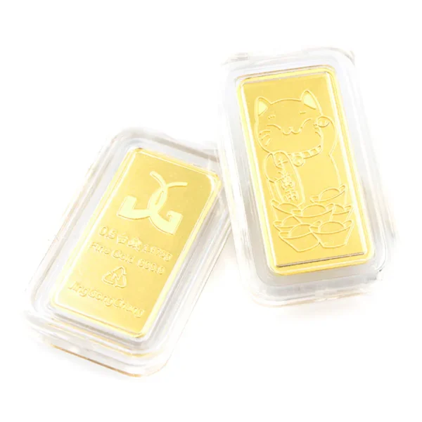 0.5錢招財貓黃金金塊｜吉祥圖樣9999純金硬殼裝