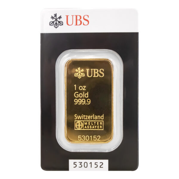 UBS 認證 1oz 純金條 正面 UBS logo