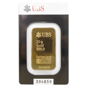 UBS 認證 20g 純金條 正面 UBS logo