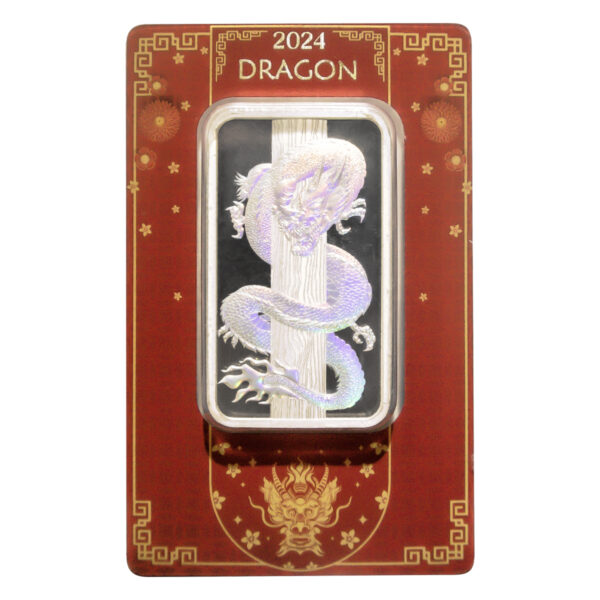 PAMP 2024 龍年賀歲全息銀條 50 克（已流通）正面圖