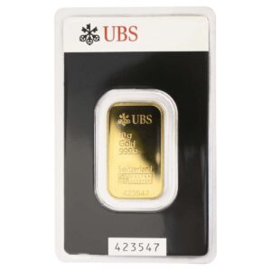 UBS 10克純金條正面｜印有商標、重量與純度