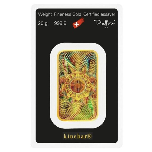 瑞士賀利氏 Kinebar 幻彩金條 20 公克背面｜Kinegram® 防偽全息圖案