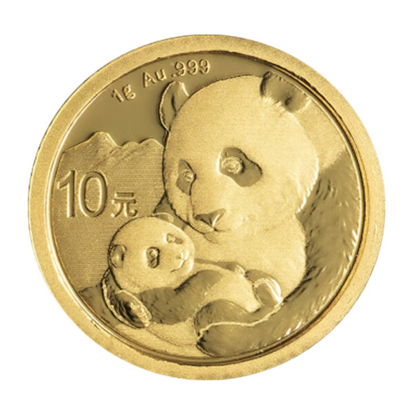 中國熊貓金幣背面圖案，呈現熊貓主題與年份樣式