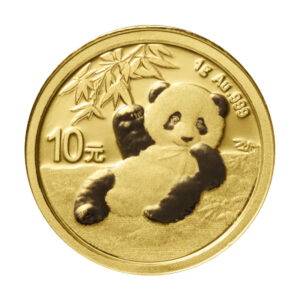中國熊貓金幣背面圖案，呈現熊貓主題與年份樣式