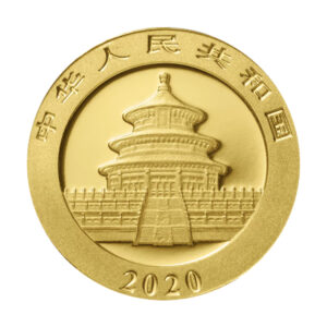 中國熊貓金幣正面圖案，展示天壇祈年殿設計
