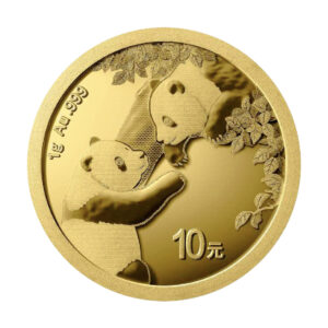中國熊貓金幣背面圖案，呈現熊貓主題與年份樣式