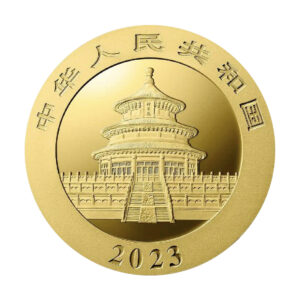 中國熊貓金幣正面圖案，展示天壇祈年殿設計