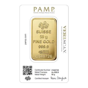 PAMP 財富女神金條 50公克｜Lady Fortuna™ 經典設計｜瑞士 CertiPAMP™ 驗證卡裝