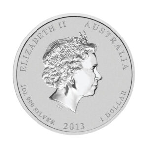 2013 澳洲生肖蛇銀幣 1 盎司 背面（伊莉莎白二世女王肖像）