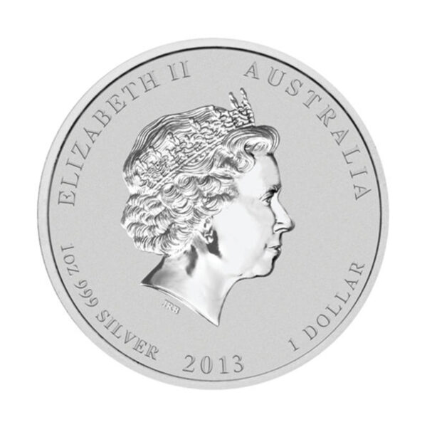 2013 澳洲生肖蛇銀幣 1 盎司 背面（伊莉莎白二世女王肖像）