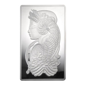 PAMP Lady Fortuna 銀條 5 盎司 正反面展示（瑞士 PAMP SUISSE 財富女神系列）