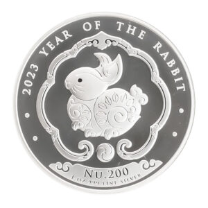 2023 不丹兔年銀幣 1 盎司 正反面展示（Blessings of Happiness 系列