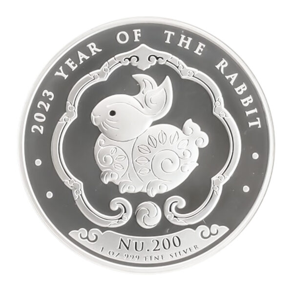 2023 不丹兔年銀幣 1 盎司 正反面展示（Blessings of Happiness 系列