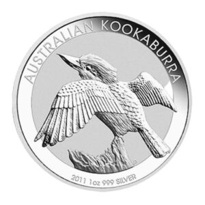 2011 柏斯鑄幣廠 笑鴗鳥銀幣 1 盎司 正反面展示（Kookaburra 左向圖案）