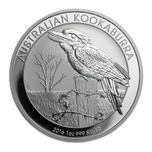 柏斯鑄幣廠 2016 笑鴗鳥銀幣 1 盎司 正反面展示（Kookaburra 圍欄設計）